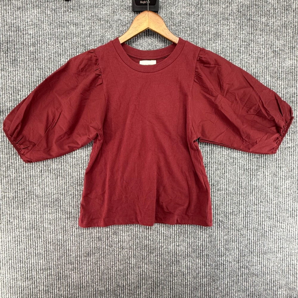 DL1961 Puff Sleeve Top‎ Womens Size L Burgundy Excellent Balloon Sleeve Knit Tee